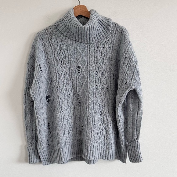 Free People Sweaters - Free People distressed fisherman cable knit cowl turtleneck sweater small